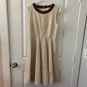 Kate Spade Havana Leather Trmed Collar Fit and Flare Khaki Dress, size 10
